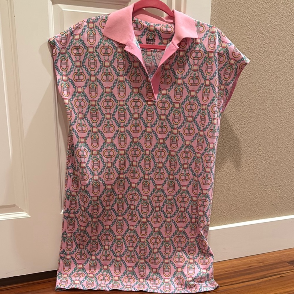 New Hermes Chain Pink Patterned Polo Shirt Dress
